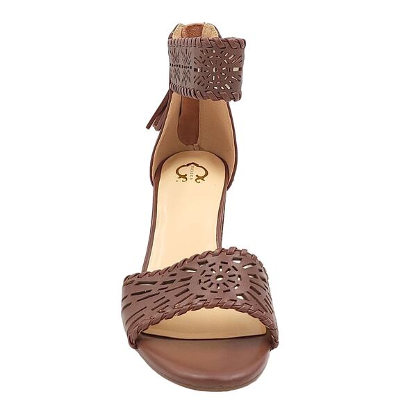 C Wonder Women Block Heel Ankle Strap Sandals Katie Size US 8.5 Cognac Leather - Picture 4 of 6